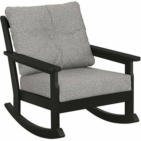 POLYWOOD GNR23BL-145980 Vineyard Black / Grey Mist Deep Seating Rocking Chair 633GNR23BL14